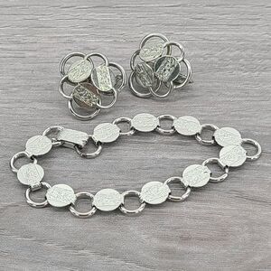 Sarah Coventry Young & Gay Silver Tone Bracelet Clip on Earring Set 1960's